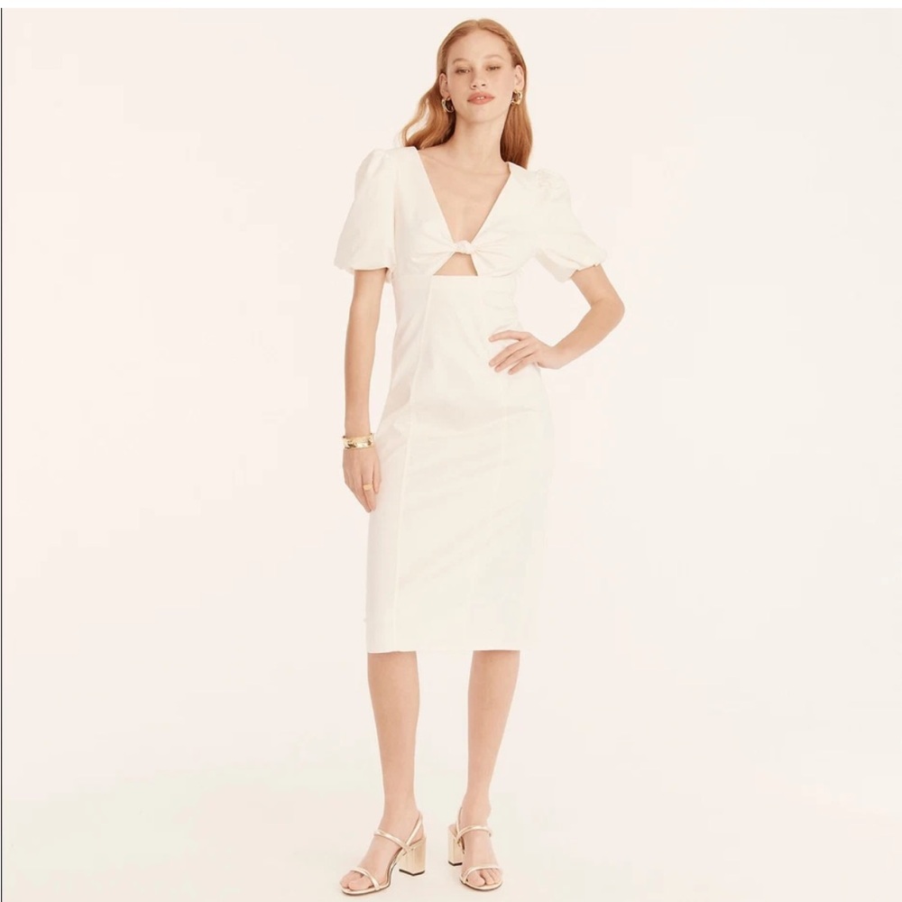 J.Crew Collection Women Cutout Puff-Sleeve Cotton Ivory White Dress Sz 16 - Picture 2 of 14